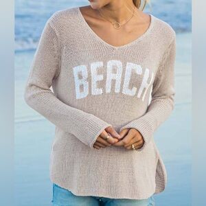 Wooden Ships Knit Sweater V-Neck Beach Khaki